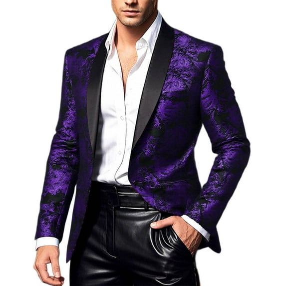 Xzbqbs Men's Floral Tuxedo Jacket Jacquard Blazer Jacket One Button Shawl Lapel Slim Fit Blazer for Dinner Prom Party Wedding