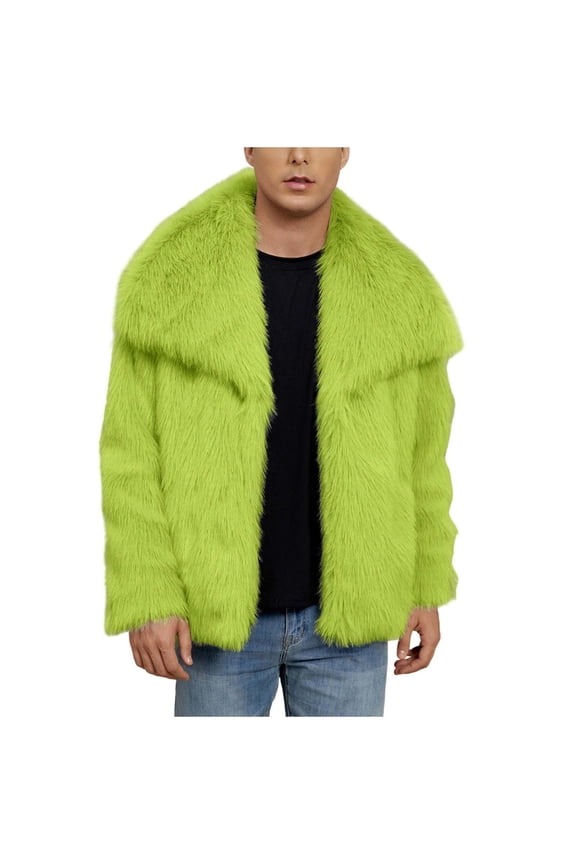 Men's Fluffy Long Sleeve Faux Fur Coat Jacket Lapel Outwear Winter Parka Overcoat Fleece Jacket Fashion Winter Warm Coats