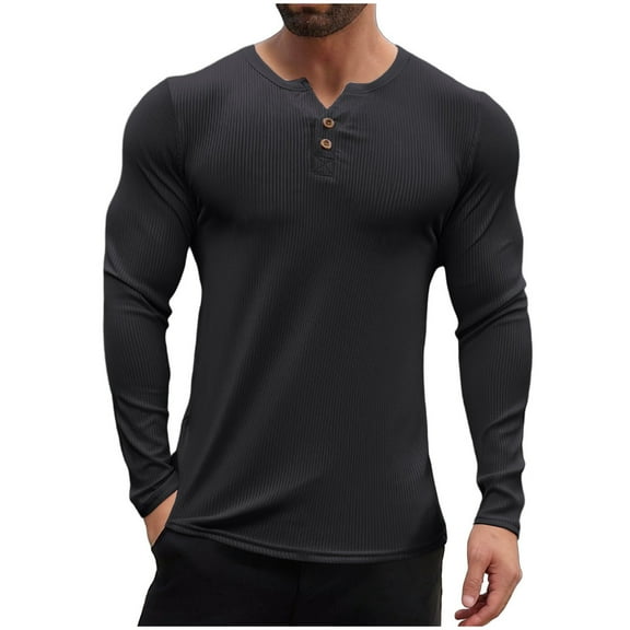 Xzbqbs Men's Henley Shirts Long Sleeve Button T-Shirt Casual Lightweight Muscel Fit Quick Dry Workout Training Gym Shirts for Men