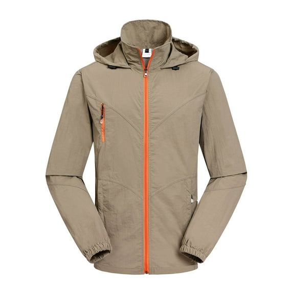 Xzbqbs Men's Hooded Jacket Casual Breathable Quick Dry Full Zip Solid Color Coat Fishing Hiking Jacket for Men with Zipper Pocket