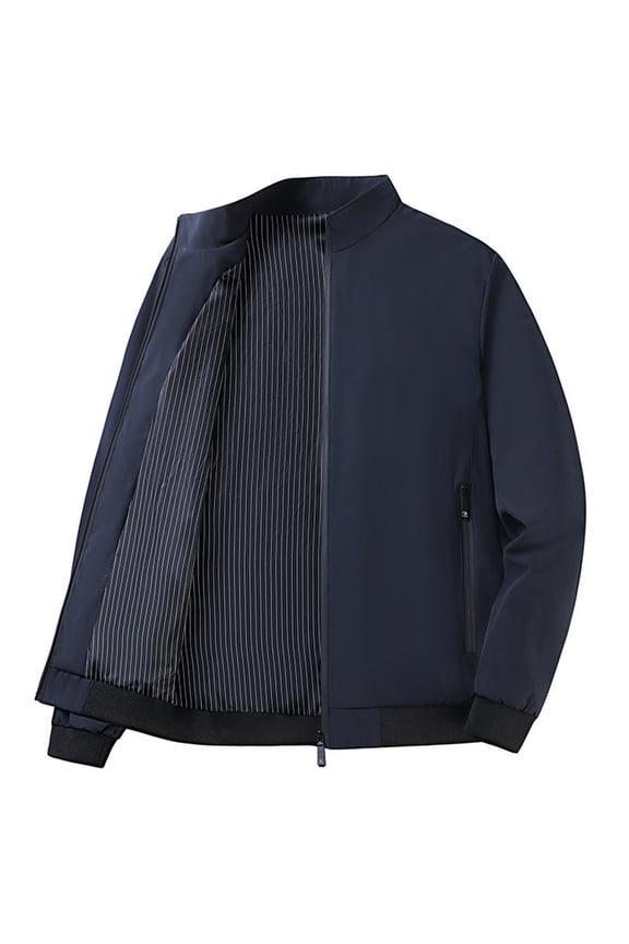 Men's Lightweight Bomber Jacket Casual Stylish Fall Jackets Full Zip Knit Jackets Varsity Textured Coat Striped Lined Coat