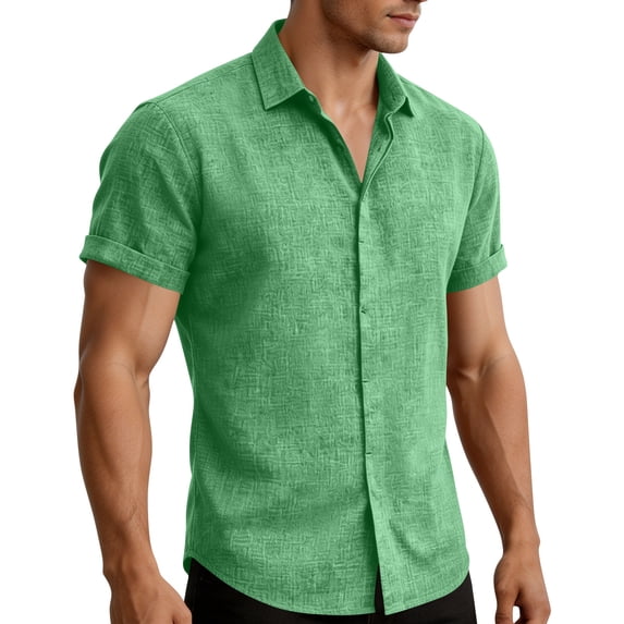 Xzbqbs Men's Linen Tops Short Sleeve Loose Fit Beach Summer Shirts Solid Color Lightweight Breathable Casual Tunics