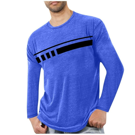 Xzbqbs Men's Long Sleeve Tee Shirts Color Block Pullover Casual Basic T-Shirts Classic Slim Fit Lightweight Tee Shirts for Men