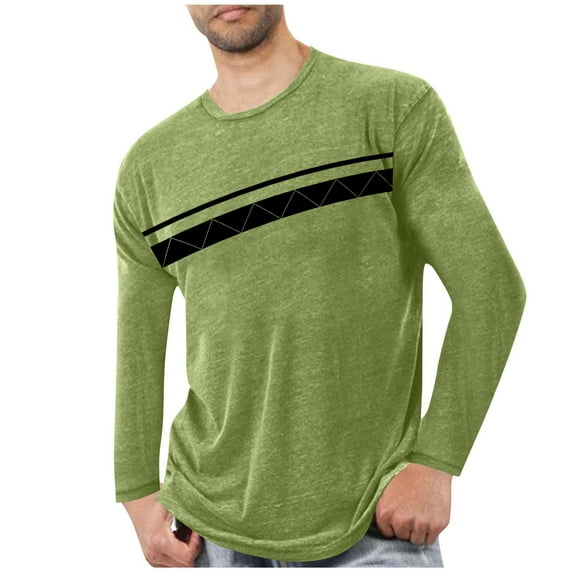 Xzbqbs Men's Long Sleeve Tee Shirts Color Block Pullover Casual Basic T-Shirts Striped Slim Fit Lightweight Shirts for Men