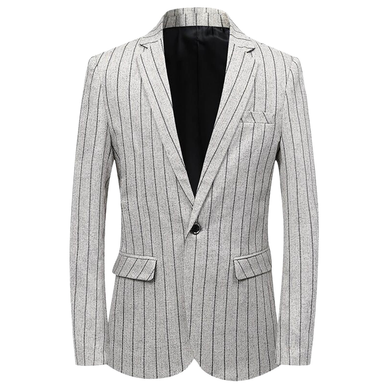 Xzbqbs Men's One Button Blazer Casual Striped Suit Jacket Slim Fit