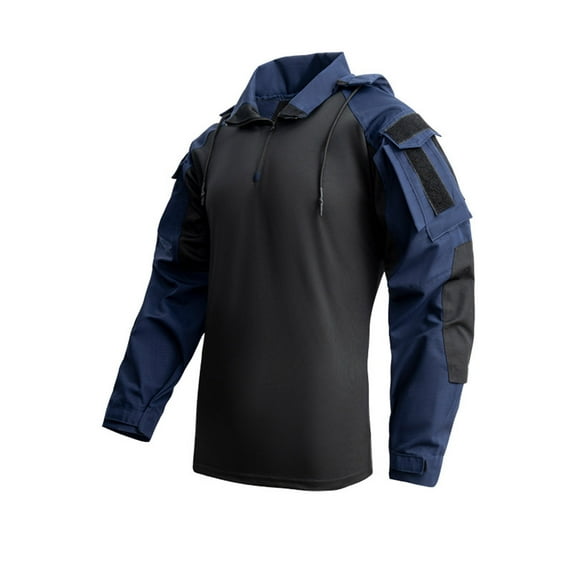 Xzbqbs Men's Outdoor Tactical Outwear Training Lightweight Hooded Jacket Casual Windbreaker Color Block Work Jacket Coat for Men