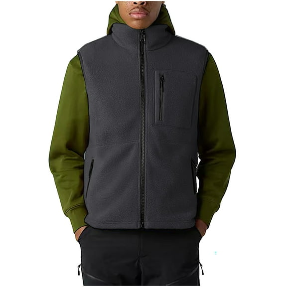 Xzbqbs Men's Polar Fleece Vest Lightweight Sleeveless Zip Up Jacket Casual Outerwear Outdoor Golf Vests Winter Warm Jackets for Men
