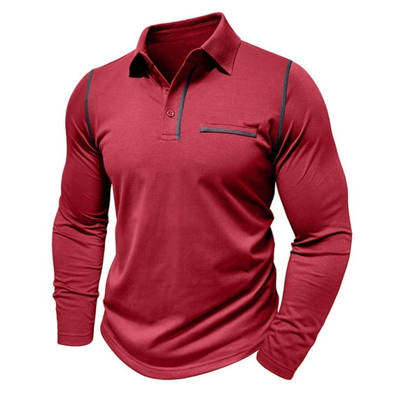 Xzbqbs Men's Polo Shirts Casual Long Sleeve Button Down Vintage Pullover Tops Lightweight Lapel Color Block Stitching Shirts