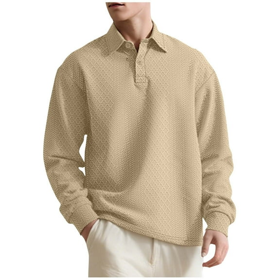 Xzbqbs Men's Polo Shirts Long Sleeve Plaid Jacquard Casual Solid Color Pullover Lightweight Classic Fit Moisture Wicking Shirts