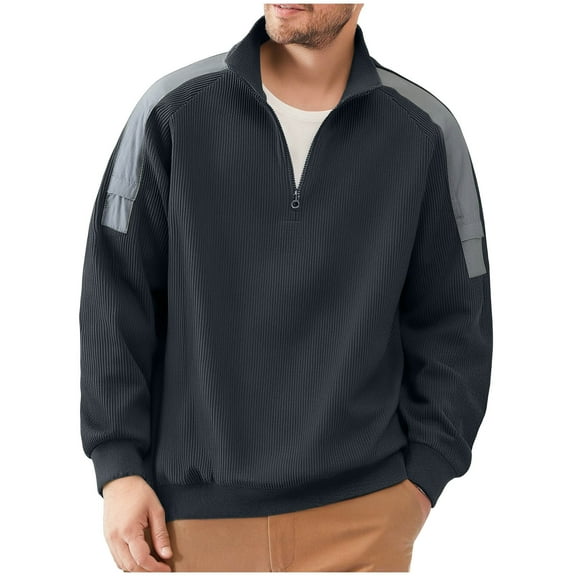 Xzbqbs Men's Quarter Zipper Pullover Corduroy Sweatshirts Casual Stand Collar Long Sleeve Knit Top Outdoor Sweater Sweatshirts