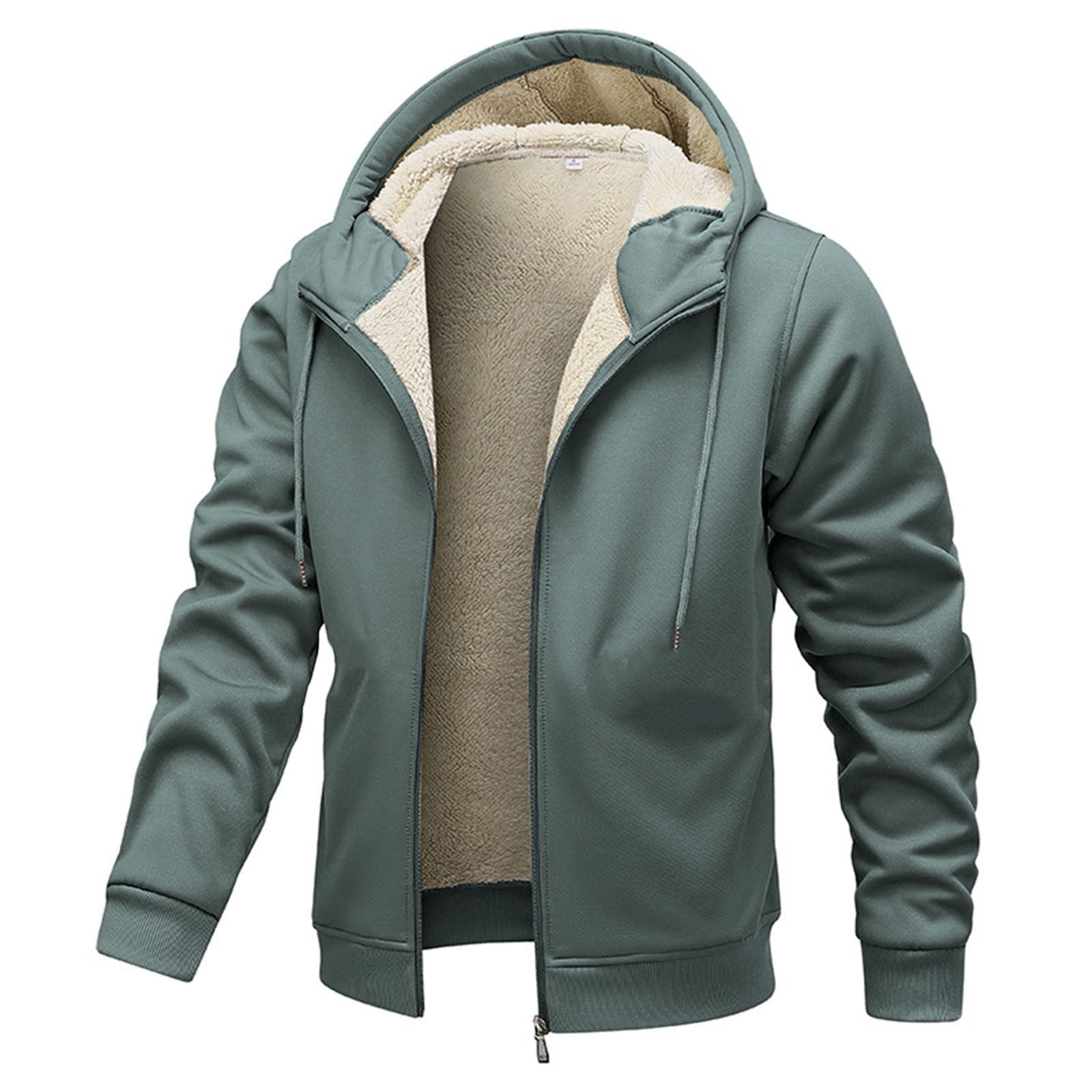 Xzbqbs Men's Sherpa Hooded Jacket Fleece Lined Zip Up Warm Hoodies Sweatshirt Full Zip Up Sweat Hooded Coat Winter Jacket for Men