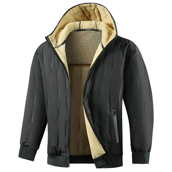 Xzbqbs Men's Sherpa Hoodies Fuzzy Fleece Lined Jacket Full Zipper Quilted Down Coat Winter Thicken Thermal Athletic Coats for Men