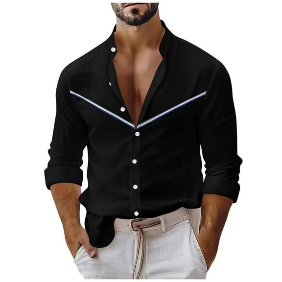 Xzbqbs Men's Shirts Henley Button Down Long Sleeve Shirts Casual Fashion V Neck Lightweight Wrinkle Free Regular Fit Shirts for Men