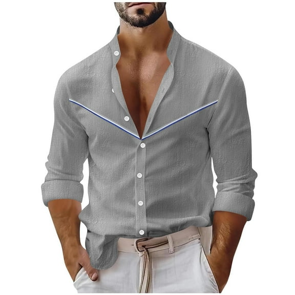 Xzbqbs Men's Shirts Henley Button Down Long Sleeve Shirts Casual Fashion V Neck Lightweight Wrinkle Free Regular Fit Shirts for Men