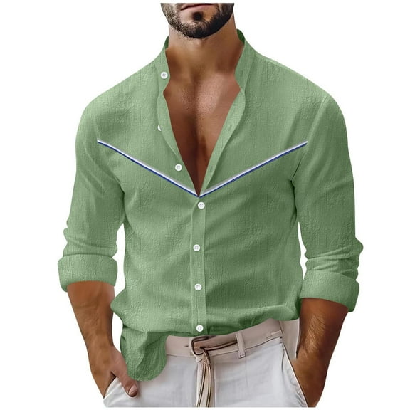 Xzbqbs Men's Shirts Henley Button Down Long Sleeve Shirts Casual Fashion V Neck Lightweight Wrinkle Free Regular Fit Shirts for Men