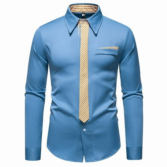 Xzbqbs Men's Solid Long Sleeve Dress Shirt with Matching Tie Classic Button Down Formal Business Shirts Wrinkle-Free Golf Shirts