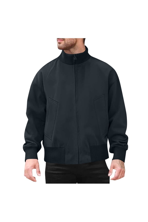 Men's Sports Shell Jacket Lightweight Windbreaker Outdoor Recreation Coat Stand Collar Baseball Jacket Golf Coats with Pocket