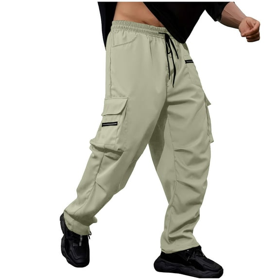 Xzbqbs Men's Tactical Pants Casual Straight Work Pants Lightweigth Elastic Waist Drawstring Cargo Pants for Men with Multi Pockets