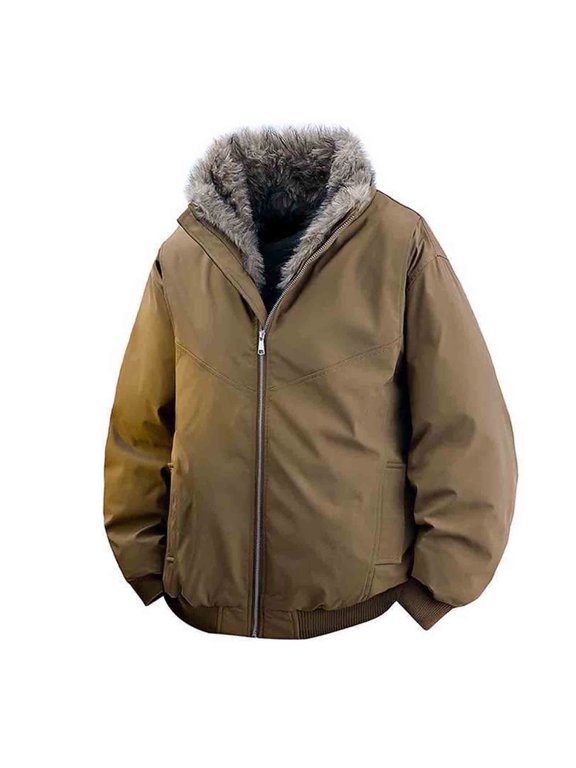 Men's Thicken Thermal Winter Jacket Faux Fur Lined Full Zip Up Bomber Jacket with Pockets Fuzzy Fleece Lined Jackets for Men