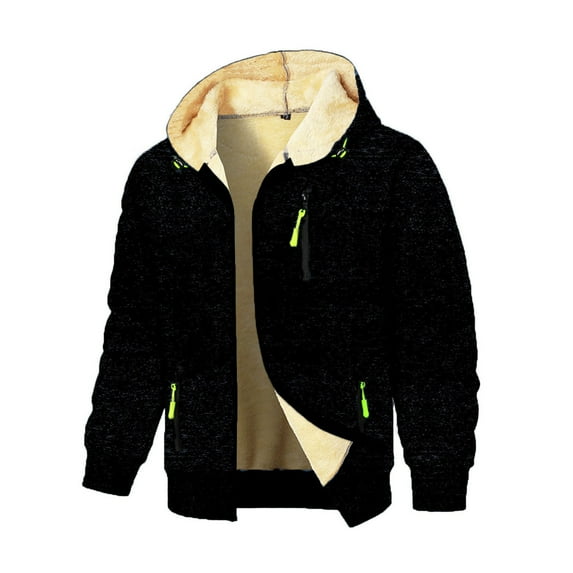Xzbqbs Men's Track Jacket Full Zip Fleece Lined Sherpa Winter Hooded Coat Slim Drawstring Lightweight Workout Running Sweat Jackets