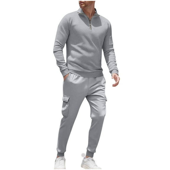 Xzbqbs Men's Tracksuit 2 Piece Outfits Polo Quarter Zip Pullover and Jogging Sweatpants Sweatsuits for Men Athletic Sweat Suit Sets