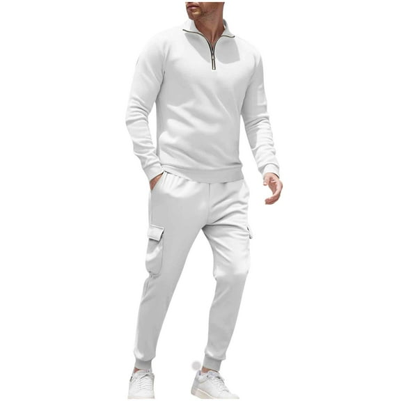 Xzbqbs Men's Tracksuit 2 Piece Outfits Polo Quarter Zip Pullover and Jogging Sweatpants Sweatsuits for Men Athletic Sweat Suit Sets