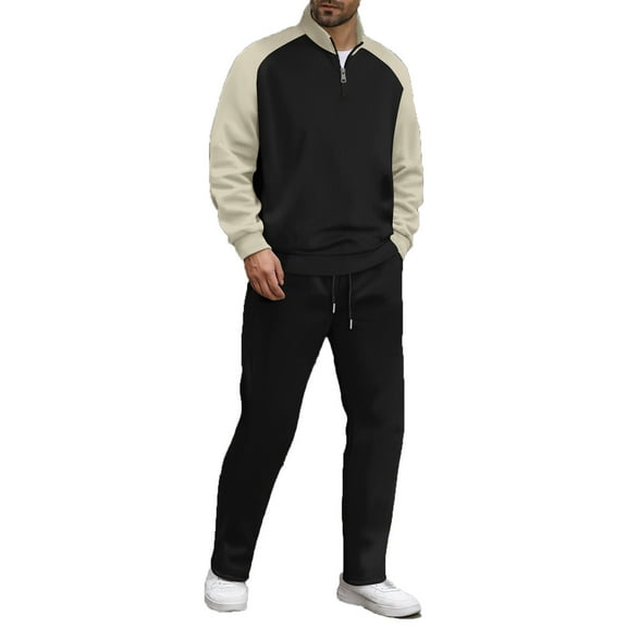 Xzbqbs Men's Tracksuit 2 Piece Set Waffle Texture Quarter Zip Pullover Sweatshirt and Sweatpants Athletic Running Sweatsuits