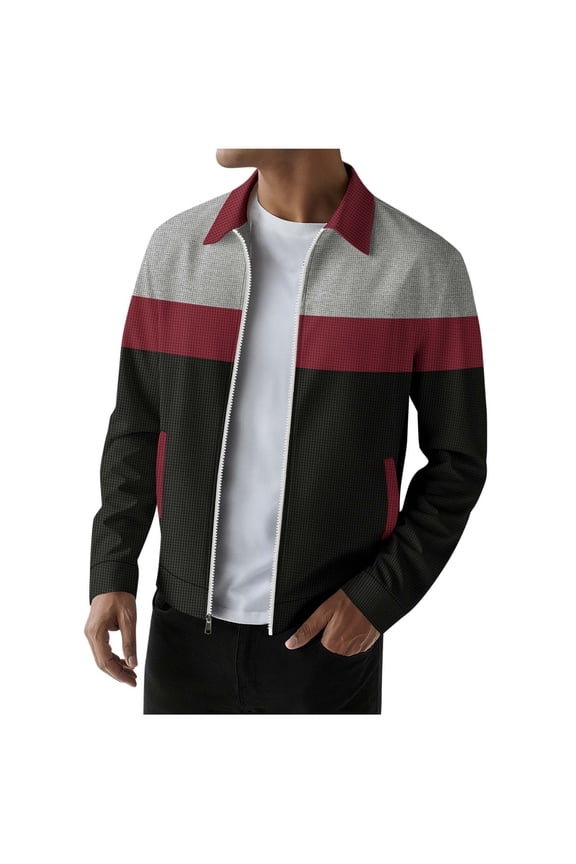 Men's Waffle Knitted Jacket Casual Lightweight Slim Fit Sport Coat Fashion Patchwork Color Block Jackets with Pockets