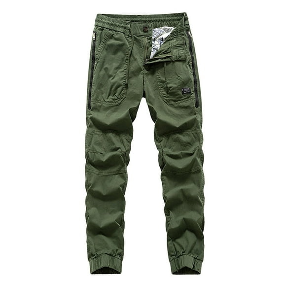 Xzbqbs Men's Work Pants Casual Flat Front Tapered Lightweight Tactical Cargo Pants Classic Straight Cuffed Pants for Hiking Outdoor