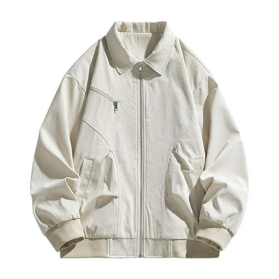 Xzbqbs Men's Workwear Jackets Full Zip Up Lightweight Outdoor Lapel Jacket Casual Windbreaker Solid Color Work Jacket Coat for Men