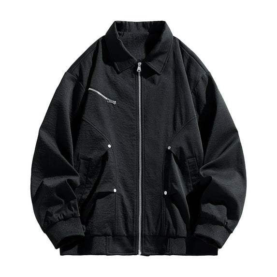 Xzbqbs Men's Workwear Jackets Full Zip Up Lightweight Outdoor Lapel Jacket Casual Windbreaker Solid Color Work Jacket Coat for Men