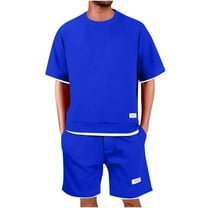 Xzbqbs Mens 2 Piece Outfits Waffle Knit Sets Crewneck T Shirt and Elastic Waist Drawstring Shorts Fashion Summer Tracksuits for Men