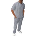 thumbnail image 1 of Xzbqbs Mens 2 Piece Set Casual Button Short Sleeve Golf Polo Shirts and Elastic Waist Drawstring Pants Fashion Vacation Sets for Men, 1 of 5