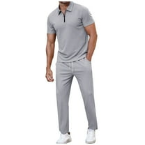 Xzbqbs Mens 2 Pieces Sets Outfits 1/4 Zip Shirt Short Sleeve and Elastic Waist Drawstring Pants Set Casual Fashion Summer Tracksuits