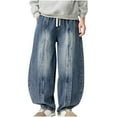 thumbnail image 1 of Xzbqbs Mens Baggy Jeans Wide Leg Hip Hop Harem Jeans Streetwear Loose Fit Denim Pants Elastic Waist Drawstring Pants with Pockets, 1 of 7