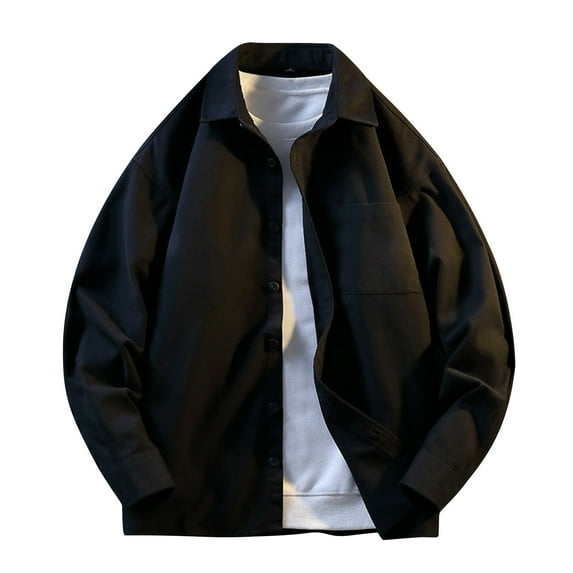 Xzbqbs Mens Button Down Polo Jackets Casual Loose Fit Lightweight Lapel Coat Vintage Solid Color Oversized Collared Jackets for Men