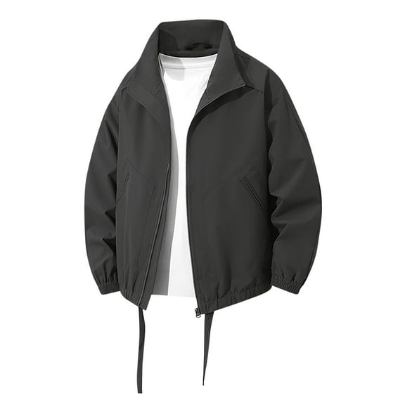 Xzbqbs Mens Casual Bomber Jacket Full Zip Up Lightweight Windbreaker Outdoor Lapel Jacket Fashion Solid Color Flight Jacket for Men