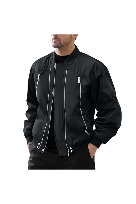 Mens Casual Bomber Jacket Full Zip Up Y2k Outdoor Vintage Baseball Coat Fashion Solid Color Flight Jacket with Pocket