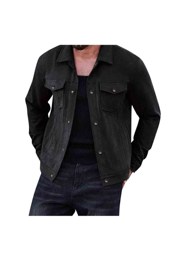 Mens Casual Jacket Suede Button Down Slim Jacket Long Sleeve Lapel Jackets Quilted Shacket Lightweight Jacket with Pockets