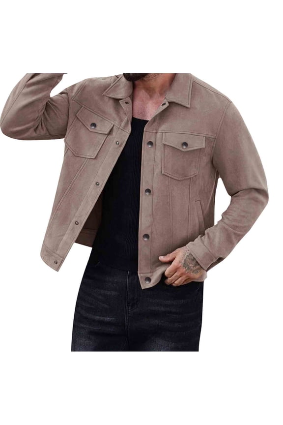 Mens Casual Jacket Suede Button Down Slim Jacket Long Sleeve Lapel Jackets Quilted Shacket Lightweight Jacket with Pockets