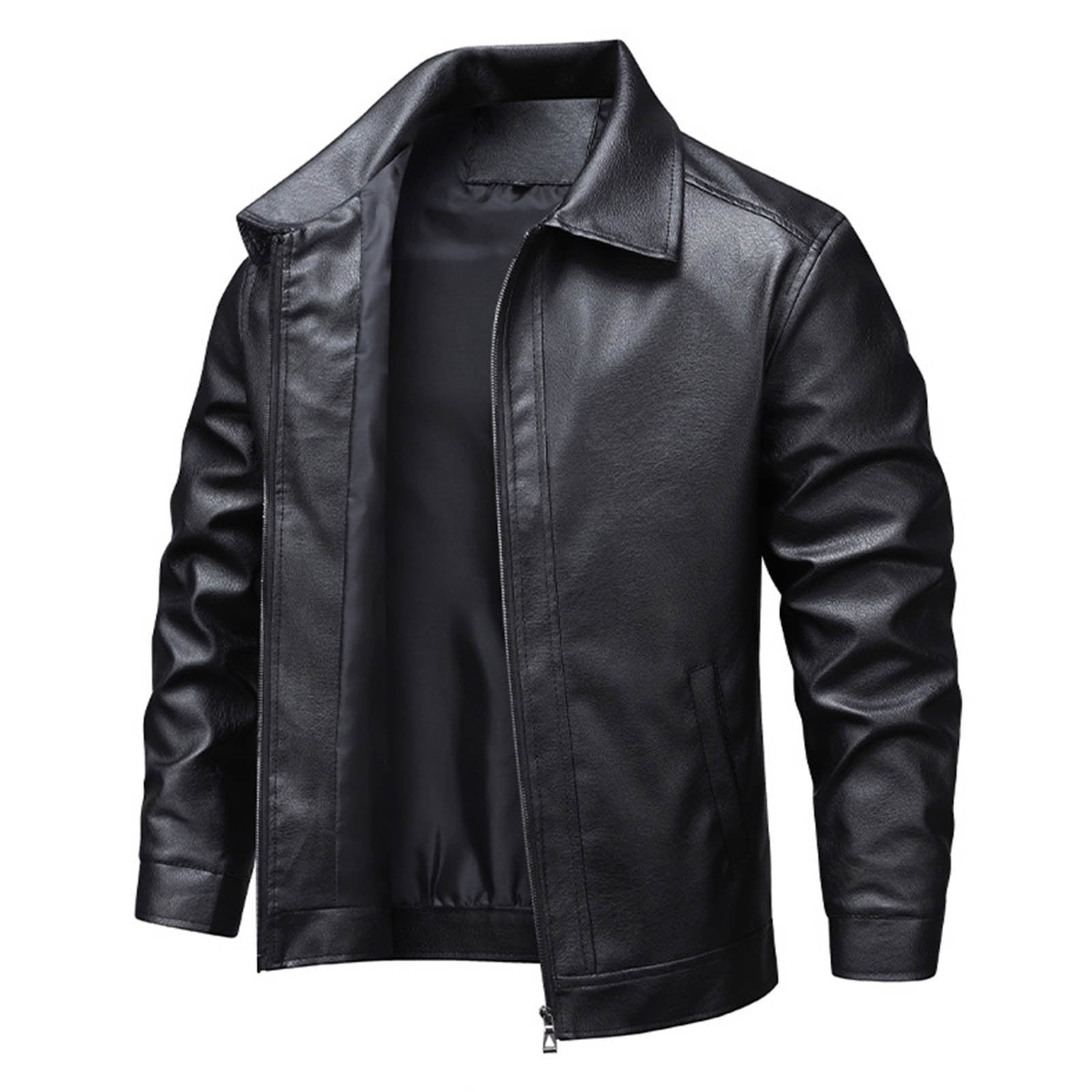 Xzbqbs Mens Casual Leather Jacket Casual Vintage Full Zip Up Motorcycle Jackets Lightweight Classic PU Faux Leather Lapel Jacket
