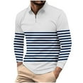 thumbnail image 1 of Xzbqbs Mens Casual Long Sleeve Polo Shirt Quarter Zip Slim Fit Lightweight Pullover Striped Printed Lapel Tops Summer Shirts, 1 of 5