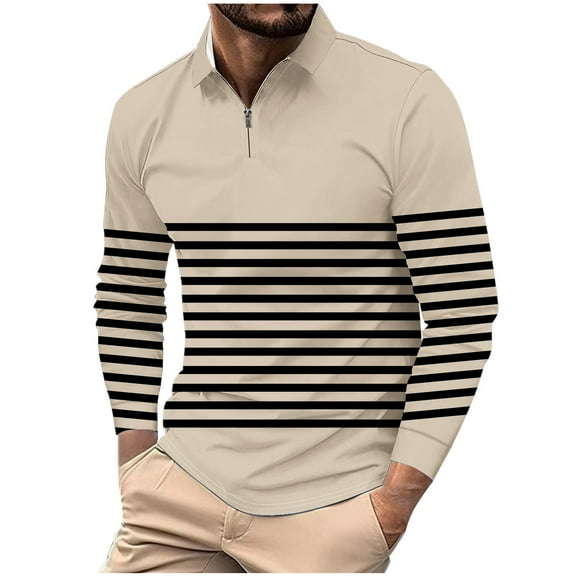 Xzbqbs Mens Casual Long Sleeve Polo Shirt Quarter Zip Slim Fit Lightweight Pullover Striped Printed Lapel Tops Summer Shirts