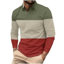Xzbqbs Mens Casual Long Sleeve Polo Shirt Quarter Zipper Striped Printed Lapel Tops Classic Fit Fashion Soft T-shirts for Men