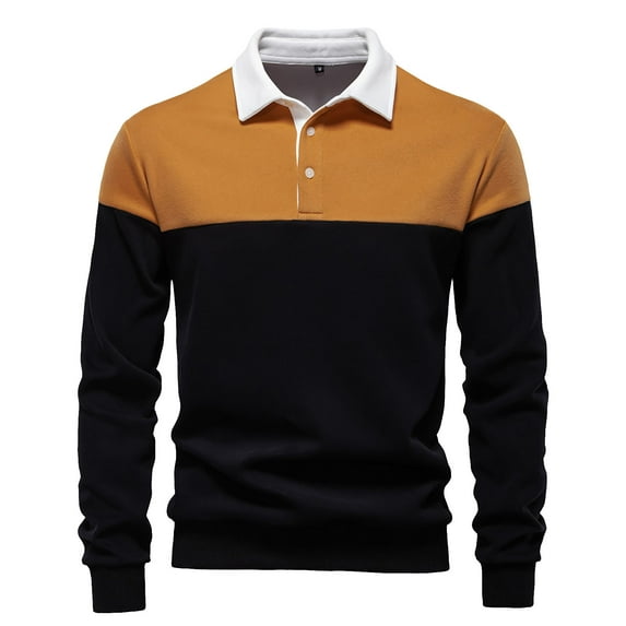 Xzbqbs Mens Casual Long Sleeve Polo Shirts Classic Basic Button Down Striped Printed Lapel Pullover Vintage Lightweight Shirts