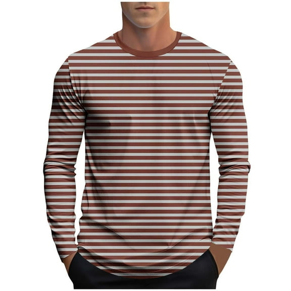 Xzbqbs Mens Casual Long Sleeve Shirt Slim Fit Lightweight Pullover Striped Printed Tops Fashion Crew Neck Summer Shirts for Men