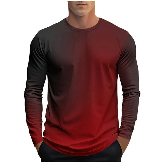 Xzbqbs Mens Casual Long Sleeve Shirts Gradien Color Crew Neckt Tee Shirts Lightweight Slim Pulloer Tops Fashion Shirts for Men