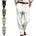 thumbnail image 1 of Xzbqbs Mens Casual Pants Double Pleated Front Pocket Straight Wide Leg Pants Loose Fit Breathable Lightweight Summer Beach Pants, 1 of 6