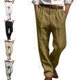 thumbnail image 1 of Xzbqbs Mens Casual Pants Double Pleated Front Pocket Straight Wide Leg Pants Loose Fit Breathable Lightweight Summer Beach Pants, 1 of 6