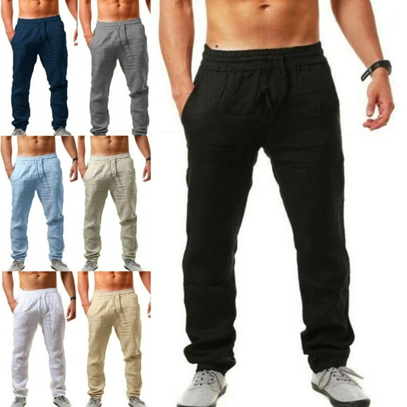 Xzbqbs Mens Casual Pants Loose Fit Lightweight Stretch Elastic Waist Tapered Sweatpants for Men Summer Yoga Beach Long Pants